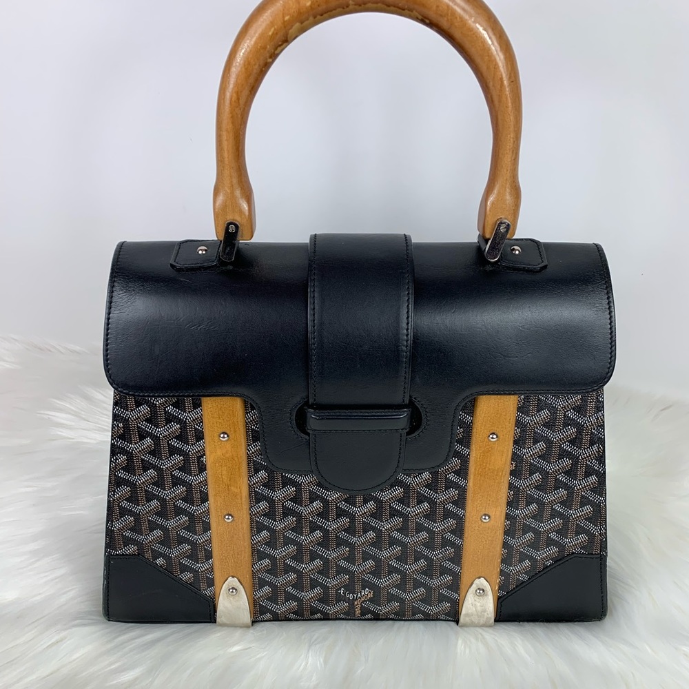 Goyard Saigon MM Black Coated Canvas Satchel